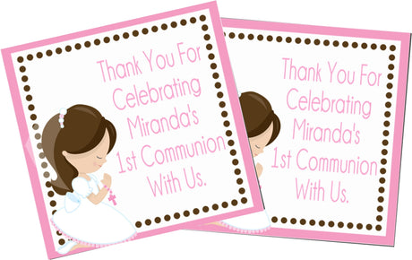 pink kneeling girl first communion stickers