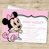 pink minnie mouse baby shower invitations cute bow theme