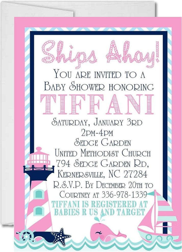 pink navy baby shower invitations coastal anchor theme