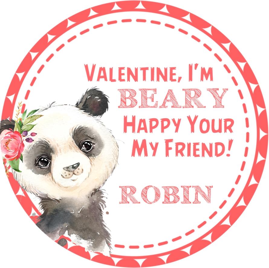 pink panda valentine favor label
