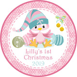 pink pastel penguin christmas ornament favor sticker