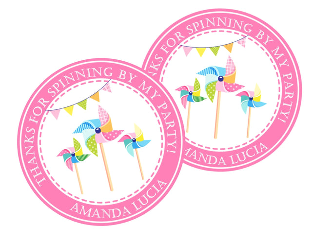 pink pastel pinwheel birthday sticker design