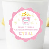 pink popcorn birthday sticker with pastel bucket