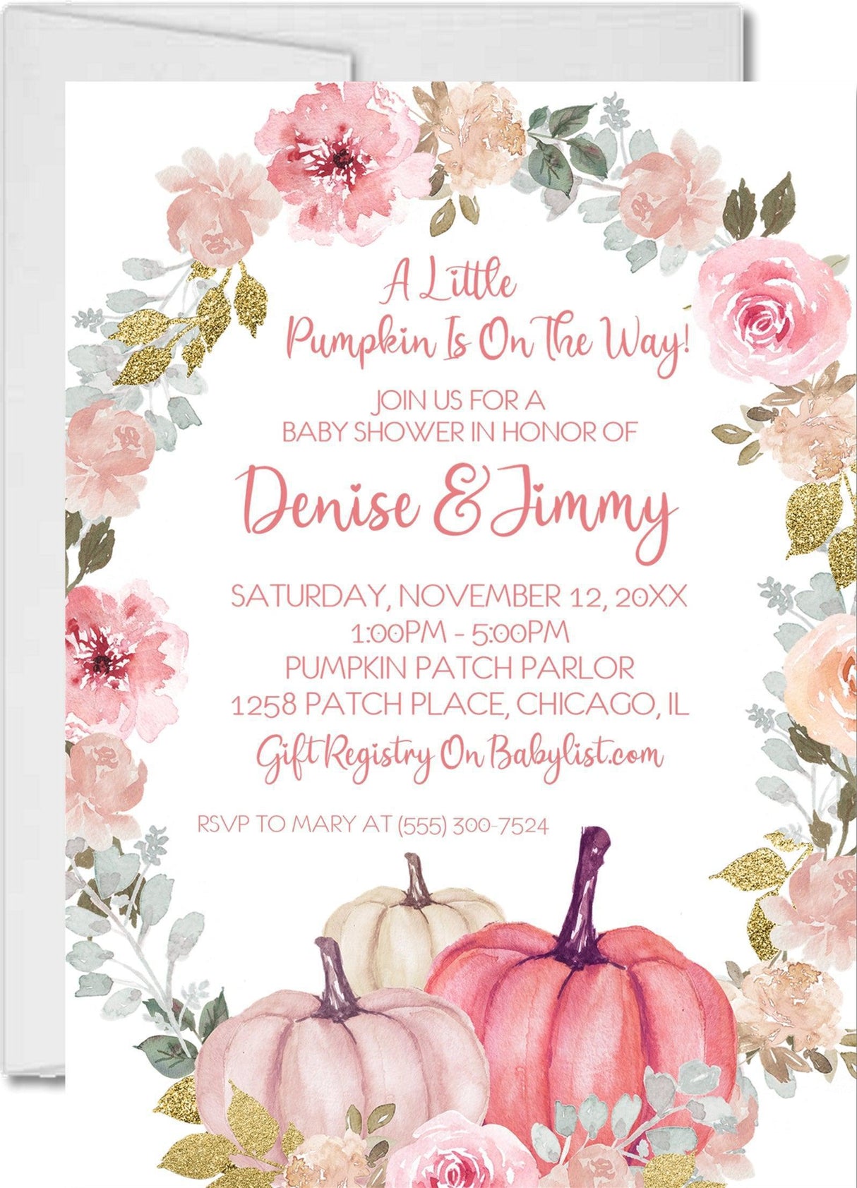 pink pumpkin baby shower invitations blush floral autumn design