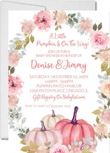 pink pumpkin baby shower invitations blush floral autumn design