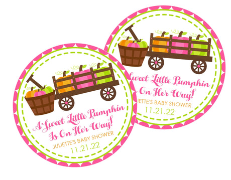 pink pumpkin wagon baby shower sticker