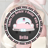 pink retro car rock and roll birthday sticker