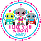 pink robot classroom valentine sticker