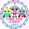 pink robot classroom valentine sticker