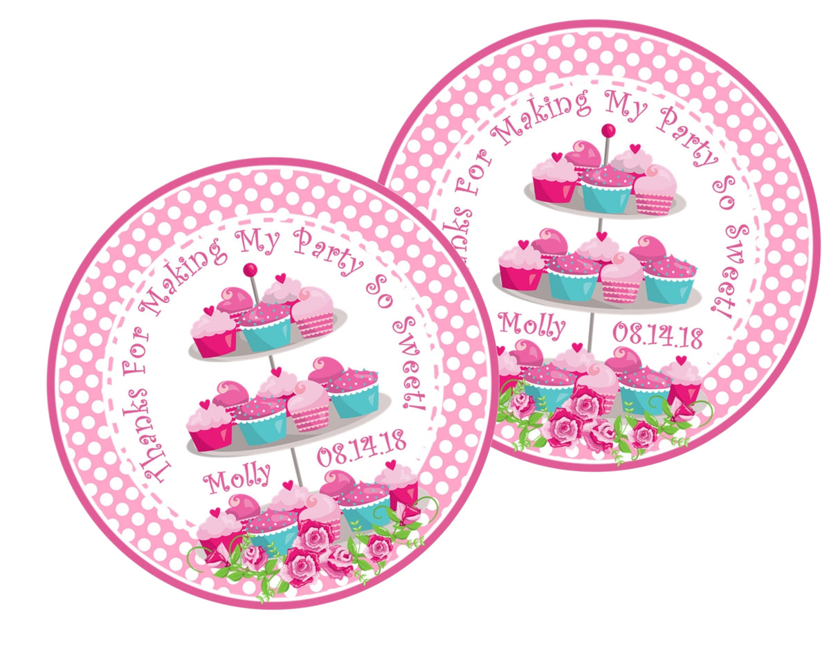 pink roses cupcake birthday sticker