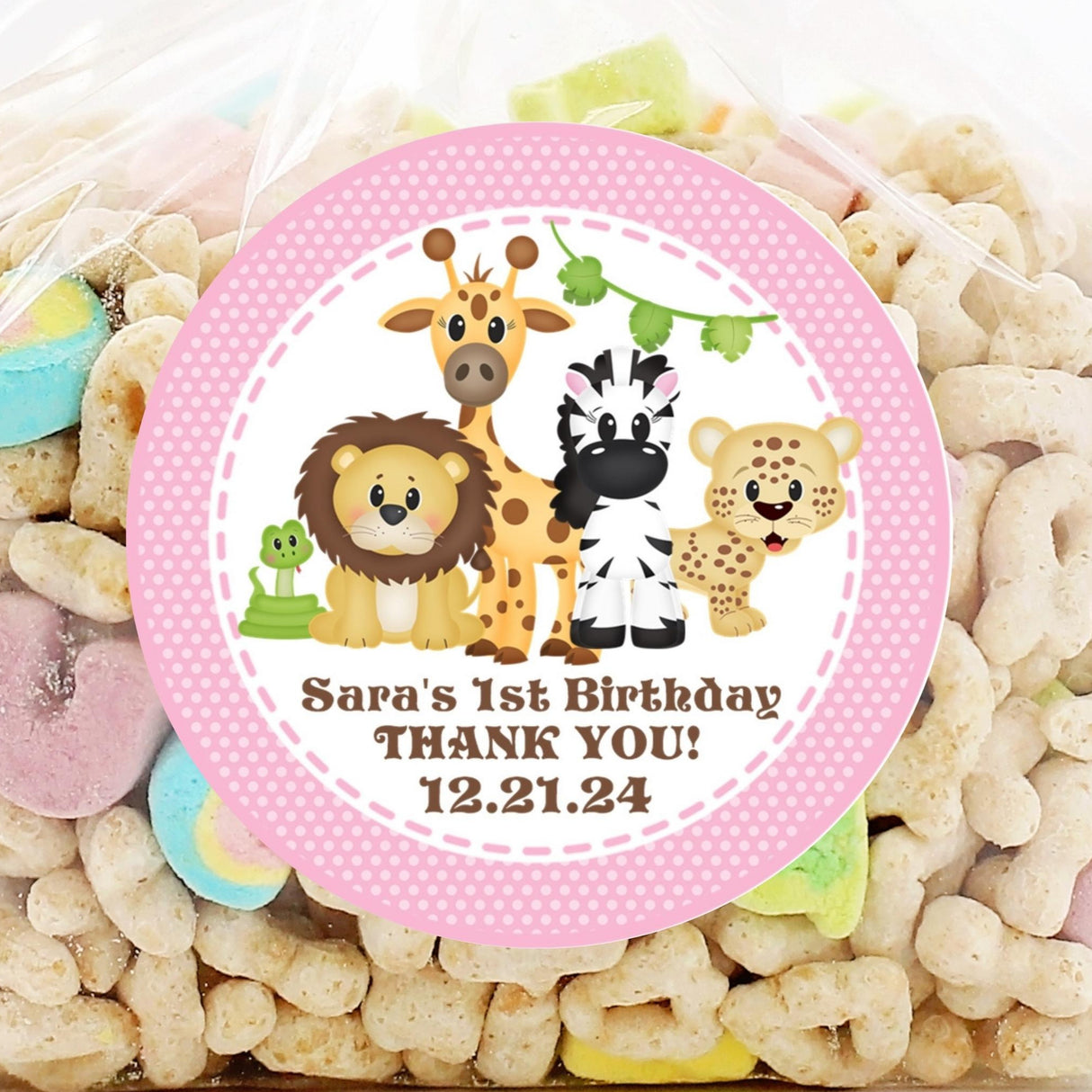 pink safari animals birthday sticker