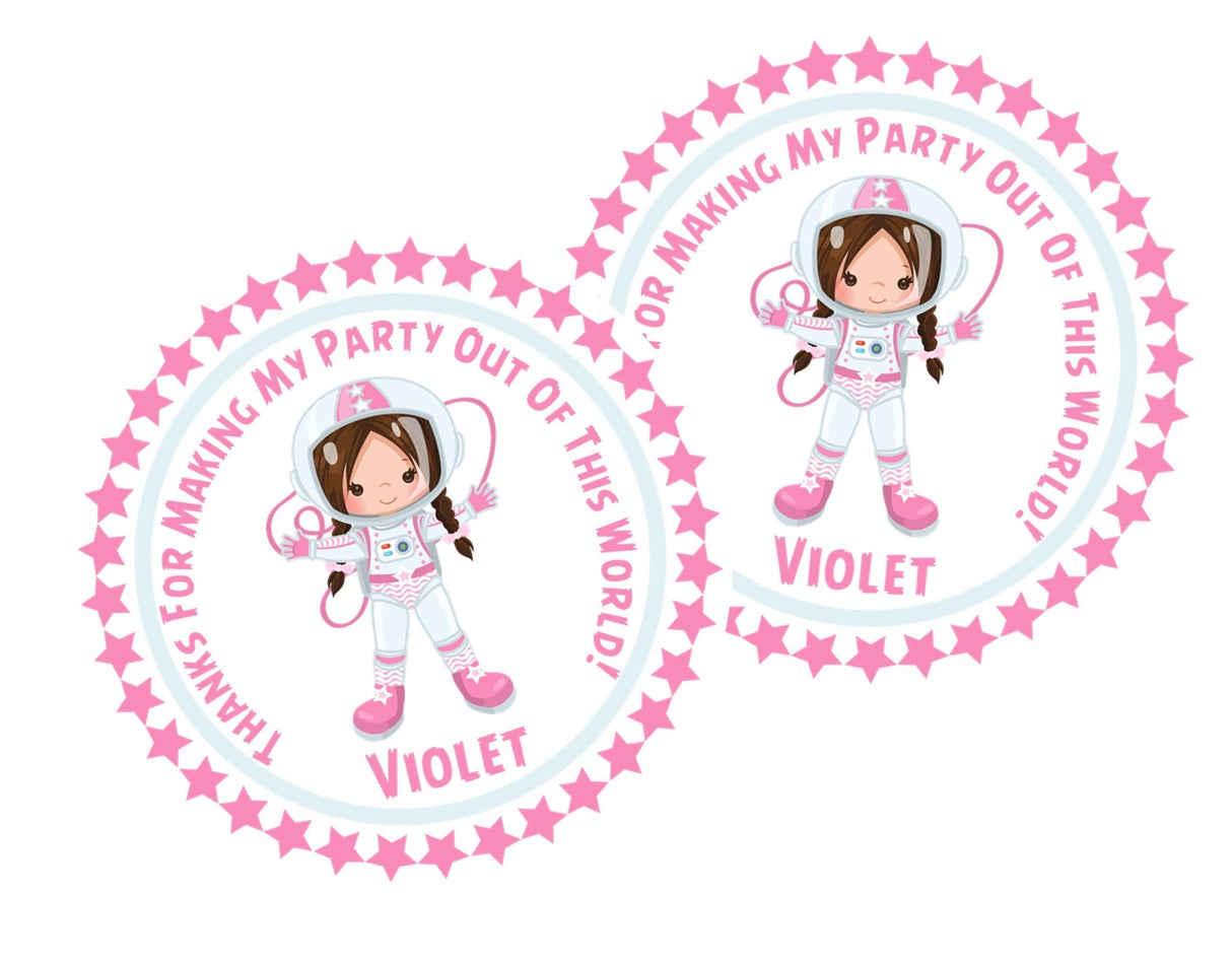 pink space explorer party favor label
