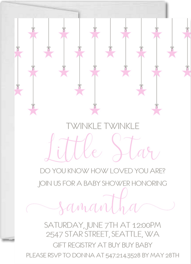 pink star baby shower invitations celestial theme