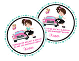 pink teal 1950s party favor labels