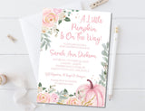 pink watercolor pumpkin invitation cards elegant seasonal floral style