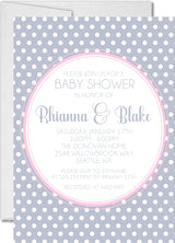 pink white gray  polka dot baby shower invitations
