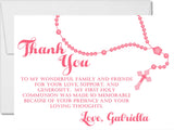 pink white rosary communion thank you cards floral religious design