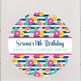 pink yellow navy striped floral birthday sticker