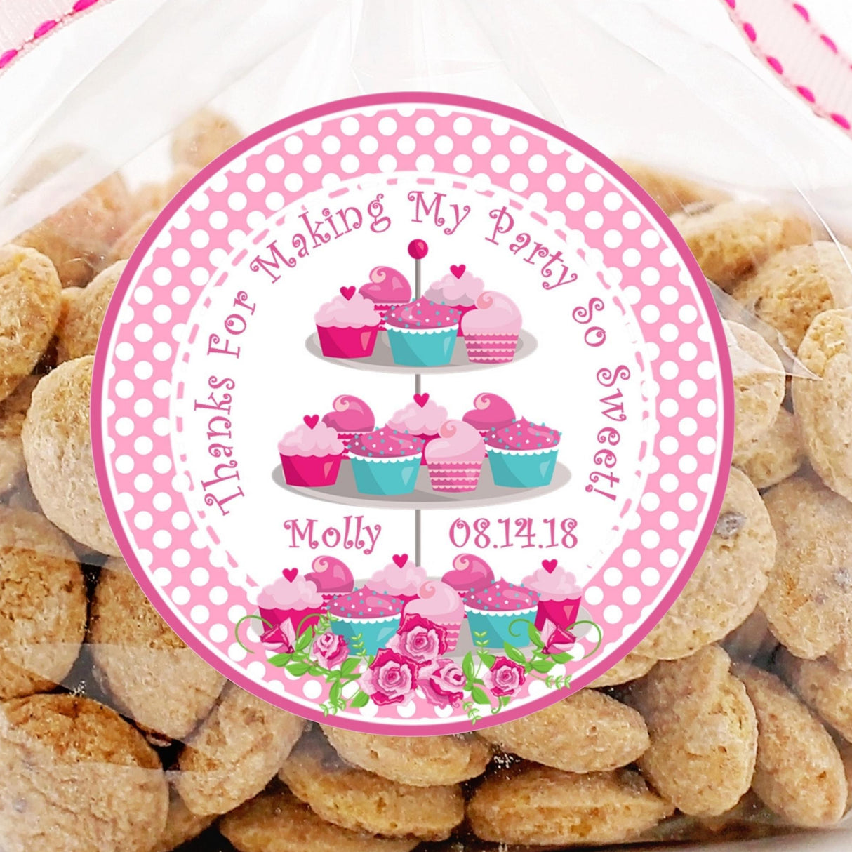 polka dot cupcake birthday treat sticker