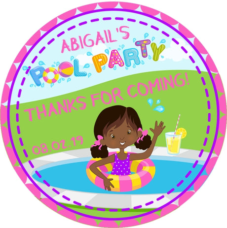 pool birthday sticker with colorful summer illustration