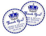 prince baby shower favor label with silver crown design