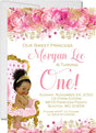 princess 1st birthday invitations pink floral crown design