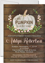 pumpkin baby shower invitations rustic autumn botanical design