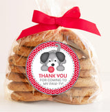 puppy theme birthday sticker in red and gray