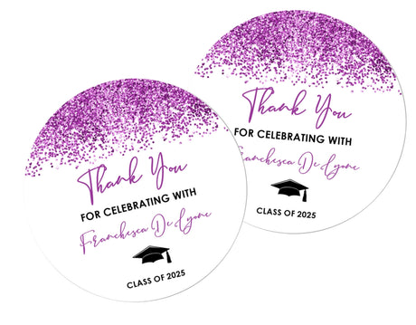Sheet of purple graduation stickers – printed glitter look
