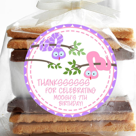 purple and pink snake birthday sticker design