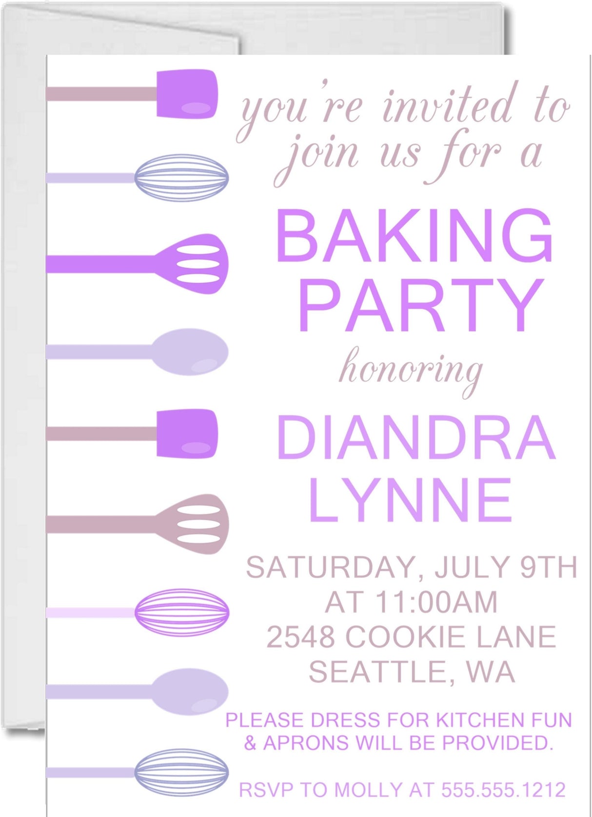 purple baking party birthday invitations colorful baking utensil design