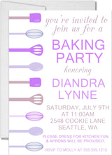 purple baking party birthday invitations colorful baking utensil design