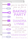 purple baking party birthday invitations colorful baking utensil design