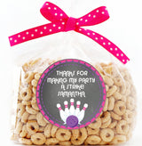 purple bowling pins kids birthday sticker