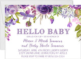 purple floral sip and see invitations watercolor flower design