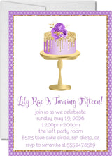 purple gold floral cake invitation cards milestone birthday style
