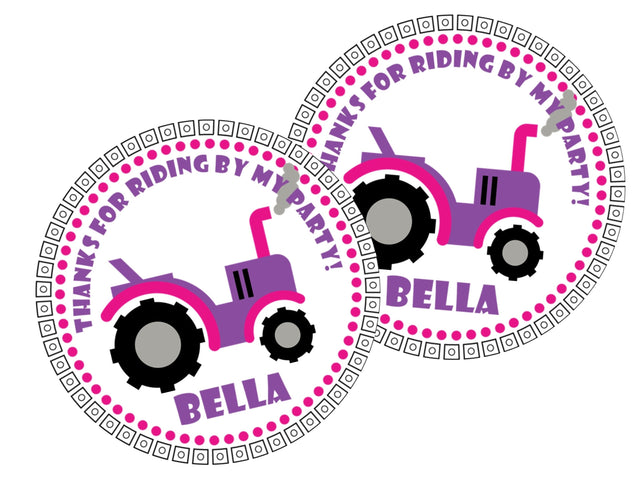 purple pink tractor birthday sticker