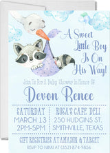 raccoon baby shower invitations pastel blue woodland watercolor design