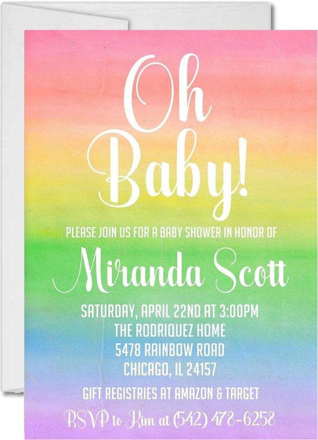 rainbow baby shower invitations watercolor rainbow design