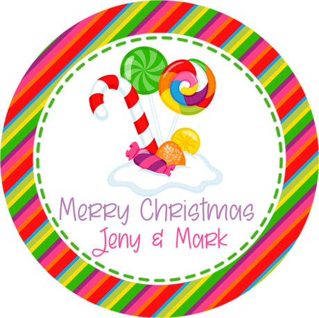 rainbow christmas candy sticker with candy cane and lollipops