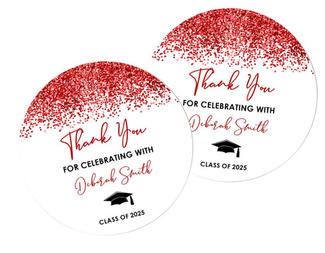Red graduation stickers – printed glitter design on matte paper