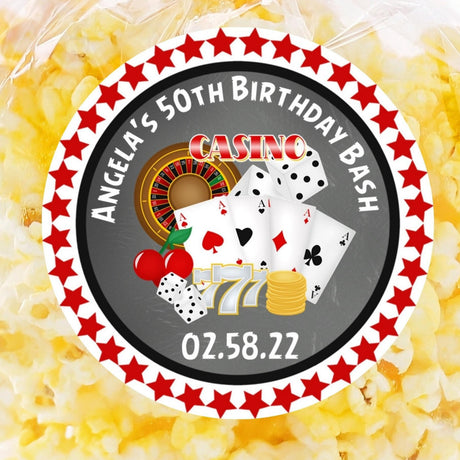 red and black casino birthday sticker with four aces