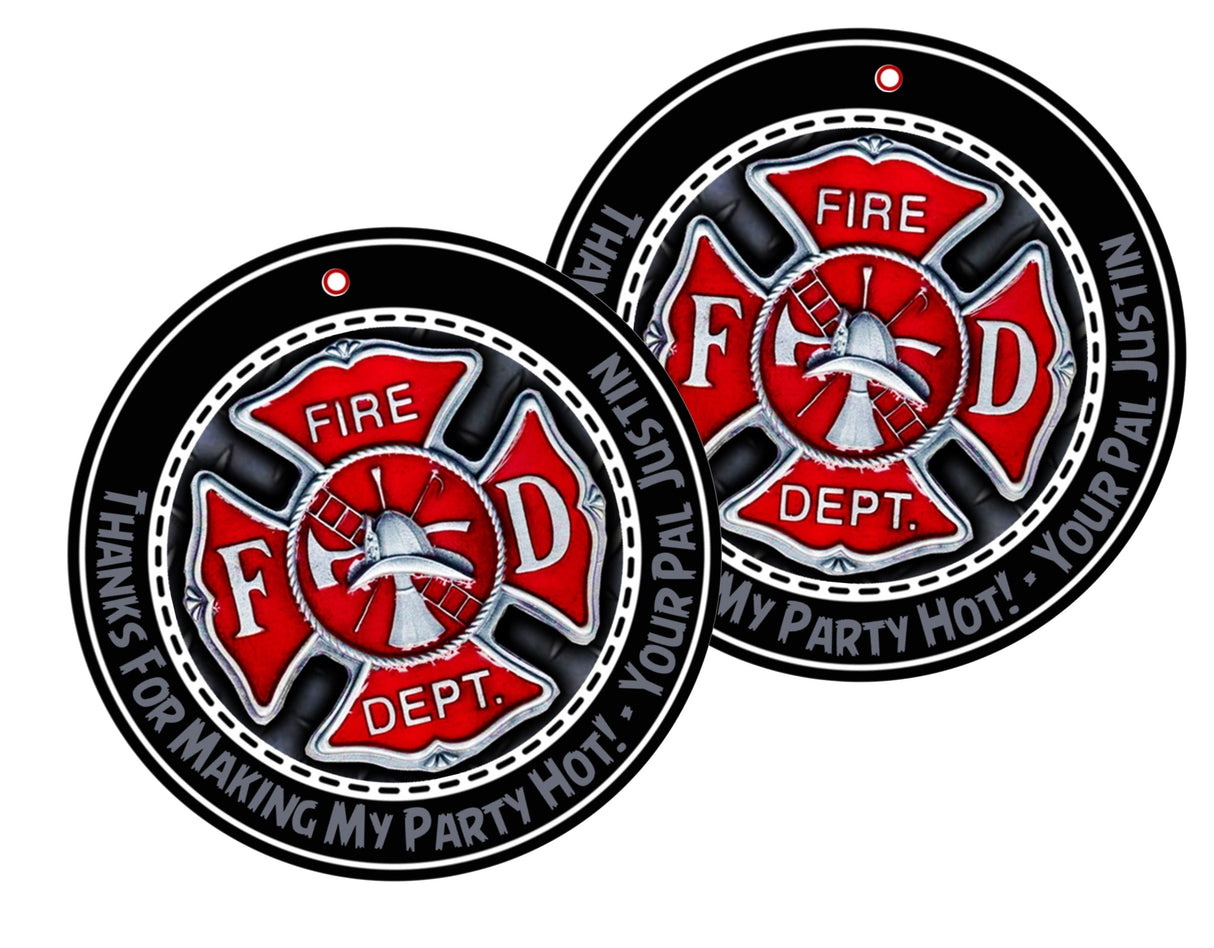 red and black fire rescue party label