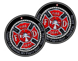 red and black fire rescue party label