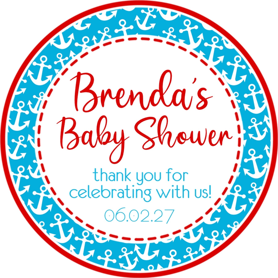 red and blue nautical anchor baby shower favor sticker