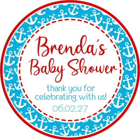 red and blue nautical anchor baby shower favor sticker