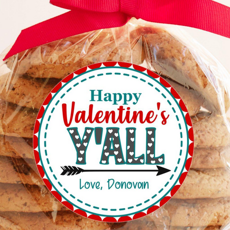 red and teal happy valentines yall classroom sticker