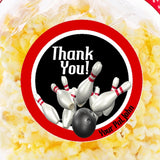 red black bowling birthday sticker with pins and bowling ball