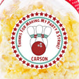 red bowling ball birthday sticker with pins