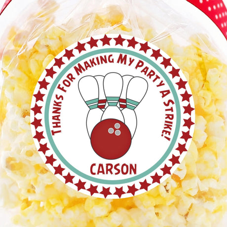 red bowling ball birthday sticker with pins